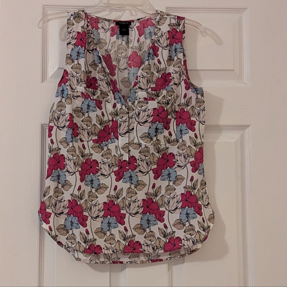 Floral Sleeveless Blouse - Pink, Blue, and Beige
